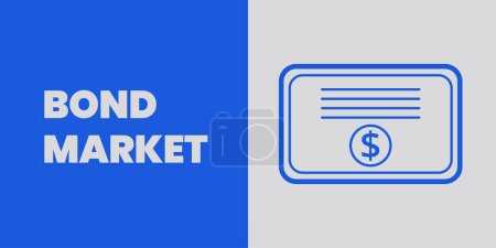 Illustration for Bond Market Banner on Blue Background. Stylish Banner with White Text and Blue Icons for Business and Finance - Royalty Free Image