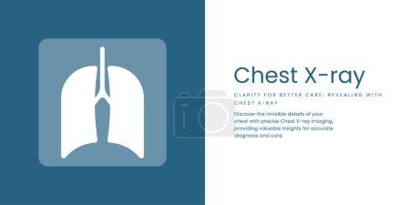 Illustration for Chest X-ray Banner on Blue and White Background. Stylish Banner with Text and Icons for Healthcare and Medical - Royalty Free Image