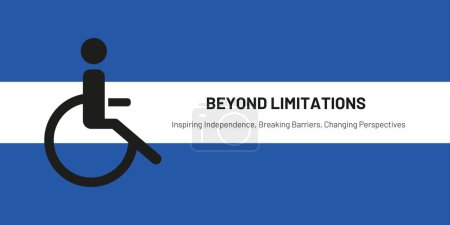 Ilustración de Beyond Limitations Banner on Blue Background (en inglés). Elegante Banner con Texto e Icono para la Salud y la Medicina - Imagen libre de derechos