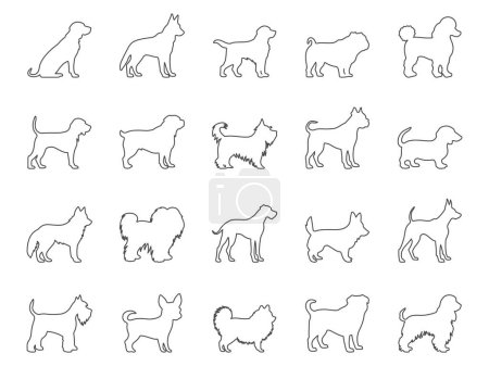Illustration for Dog Breeds Icons Set. Retriever, German Shepherd, Bulldog. Editable Stroke. Simple Icons Vector Collection - Royalty Free Image