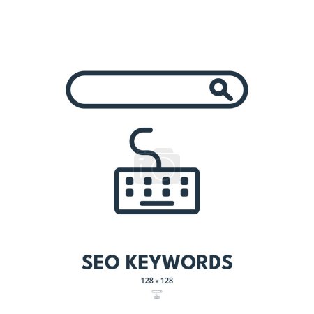 Illustration for SEO Keywords Icon. Ranking, Search Engine Optimization, Search Bar. Editable Stroke. Simple Vector Icon - Royalty Free Image