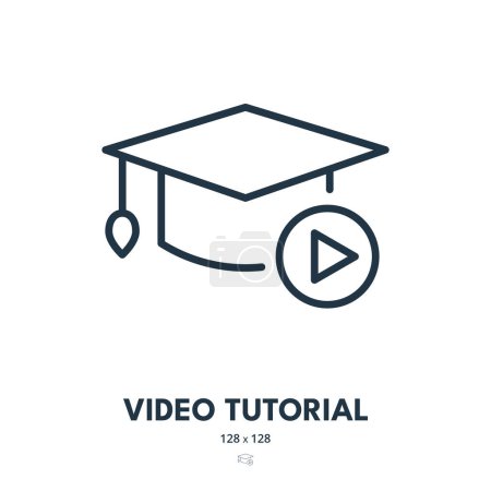 Illustration for Video Tutorial Icon. Training, Learning, Webinar. Editable Stroke. Simple Vector Icon - Royalty Free Image