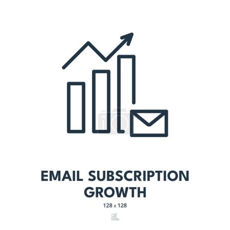 Illustration for Email Subscription Growth Icon. Newsletter, Mail List, Increase. Editable Stroke. Simple Vector Icon - Royalty Free Image
