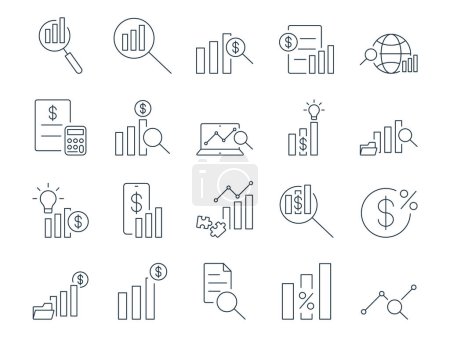 Illustration for Analytics Icons Set. Chart, Statistics, Reporting, Metrics. Editable Stroke. Simple Icons Vector Collection - Royalty Free Image