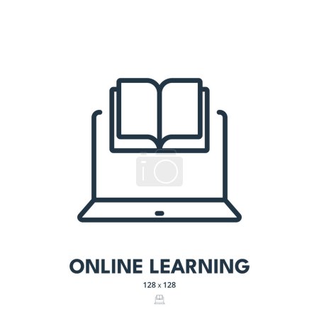 Illustration for Online Learning Icon. E-learning, Education, Virtual. Editable Stroke. Simple Vector Icon - Royalty Free Image