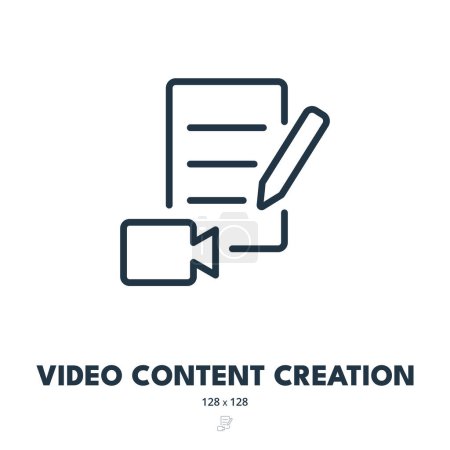 Illustration for Video Content Creation Icon. Videography, Filmmaking, Cinematography. Editable Stroke. Simple Vector Icon - Royalty Free Image