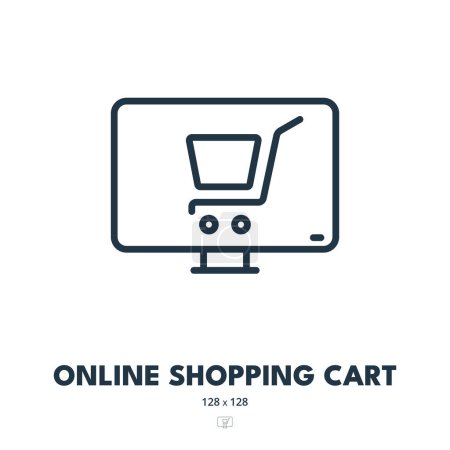 Ilustración de Icono de carrito de compras en línea. Comercio electrónico, tienda, caja. Trazo Editable. Icono de vector simple - Imagen libre de derechos