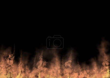 Papel pintado de llama, marco. Ilustración de fuego ardiente.