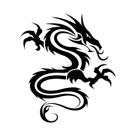 Tatuaje de vector Dragon. Patrón negro sobre fondo blanco.