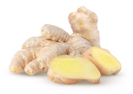 Photo for Isolated ginger. Raw ginger root with two slices isolated on white background, with clipping path - Royalty Free Image