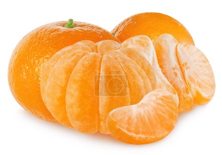 Foto de Mandarina aislada o mandarina. Grupo de cítricos aislados sobre fondo blanco. Mandarina, mandarina, clementina. Ruta de recorte - Imagen libre de derechos