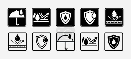 Téléchargez les illustrations : Waterproof sign sets. Water resistant icons for package. - en licence libre de droit