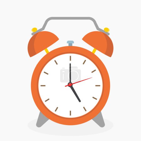 Foto de Orange classic alarm clock. flat style  vector illustration isolated on white - Imagen libre de derechos