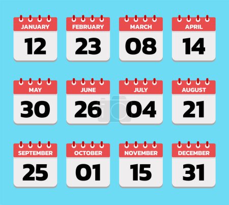Foto de Day calendar with each month date. Table calendar flat vector isolated illustration - Imagen libre de derechos