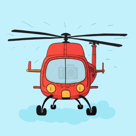 Foto de Helicóptero de rescate volando en el cielo. helicóptero dibujado a mano de dibujos animados. Helicóptero de ambulancia aérea - Imagen libre de derechos