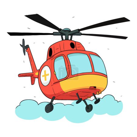 Foto de Helicóptero de rescate volando en el cielo. helicóptero dibujado a mano de dibujos animados. Helicóptero de ambulancia aérea - Imagen libre de derechos