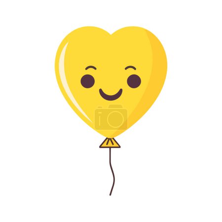 Foto de Globo en forma de corazón con cuerda en estilo plano de dibujos animados aislado sobre fondo blanco. globo con ojos vector icono - Imagen libre de derechos