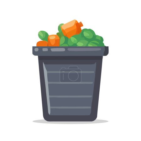 Illustration for Trash bin with rubbish isolated on white background. flat vector of garbage bin - Royalty Free Image