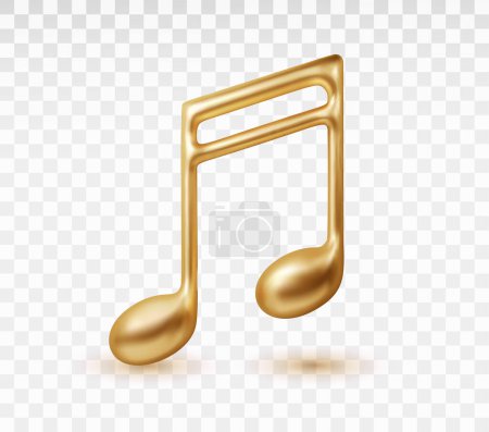 3d Gold musical note Isolated. Realistic Vector illustration