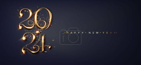 Illustration for 2024 Greeting Happy New Year card on dark background with a place for congratulations. Brochure design template, card, banner. - Royalty Free Image