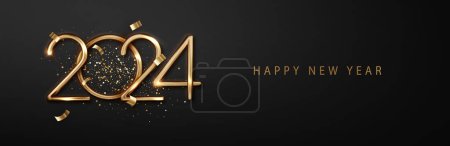Illustration for 2024 Welcome New Year with vibrant background design with falling confetti and glitter. Perfect for Christmas greeting cards, banners, and posters. Realistic creative vector illustration - Royalty Free Image