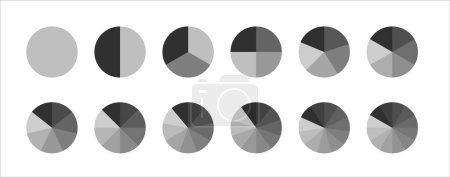 Ilustración de Círculos divididos diagrama aislado. Segmento círculo conjunto. Plantillas de gráfico de pastel se divide en 2, 3, 4, 5, 6, 7, 8, 9, 10, 11, 12 partes iguales - Imagen libre de derechos
