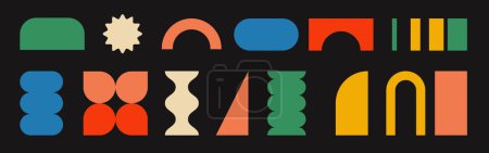 Illustration for Brutalist geometric colorful shapes. Abstract minimal geometric elements shapes set. Simple trendy elements. Bauhaus, retro design element - Royalty Free Image