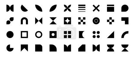 Abstract geometric shapes. Set of black shapes. Y2K geometric shape design. Modern geometric forms collection of Y2k elements. Collection geometric brutalism