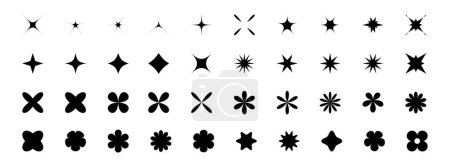 Verschiedene Sternformen, Gestaltungselemente. Es formiert sich geometrischer Brutalismus, Memphis-Elemente. Trendige Einfache Formen Formen, Symbole und Rahmen im y2k-Stil.