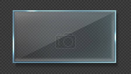 Illustration for Glass plates isolated on dark background. Transparent panel plates or frames for placing name. Realistic glass transparent background - Royalty Free Image