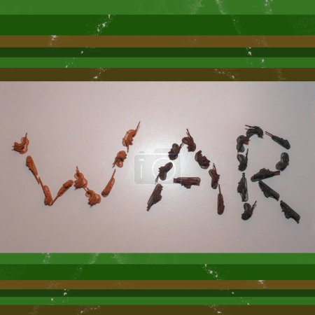 Word war made from toy soldiers. Creative concept. 
