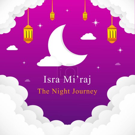 Illustration for Happy Isra Mi'raj nabi Muhammad SAW. Islamic background template. Vector illustration. - Royalty Free Image