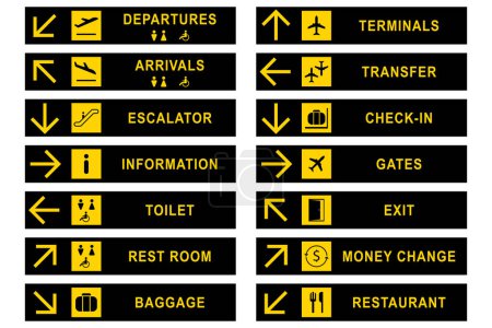 Aeropuerto signos stock ilustración. Diseño vectorial.