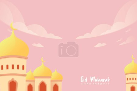Illustration for Happy eid al fitr cartoon banner with cute lantern crescent moon background illustration - Royalty Free Image