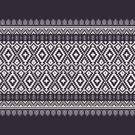 Téléchargez les photos : Modèle ethnique traditionnel noir et blanc. Illustration broderie ethnique bordure motif pixel style. Éléments de décoration de bordure ethnique pour tissu, textile, ameublement, emballage. - en image libre de droit