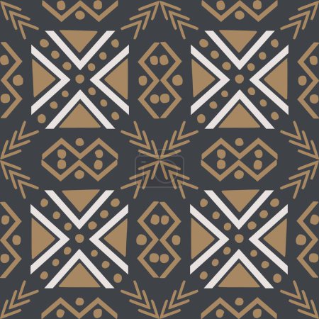 Photo for Illustration vintage gold color african tribal drawing shape seamless pattern background. Use for fabric, textile, interior decoration elements, wrapping. - Royalty Free Image