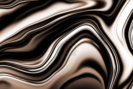 Téléchargez les photos : Abstrait fluide art noir métallique libre flux modèle avec sépia couleur ton fond. - en image libre de droit