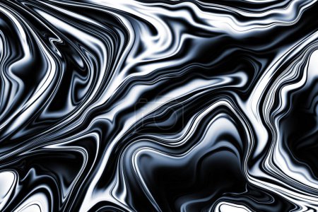Téléchargez les photos : Motif fluide abstrait de marbre d'art à écoulement libre avec fond de couleur dégradé métallique noir et blanc moderne. - en image libre de droit