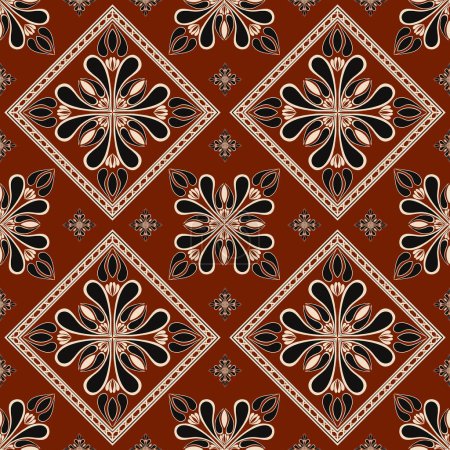 Photo for Ethnic tribal geometric pattern. Illustration paisley flower geometric diamond square shape seamless pattern background. Use for fabric, textile, home decoration elements, upholstery, wrapping. - Royalty Free Image