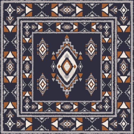 Foto de Ikat African area rug pattern. Illustration aztec Kilim geometric square pattern ikat style. Ethnic southwest square pattern use for home interior decoration elements such as carpet, tapestry, mat. - Imagen libre de derechos