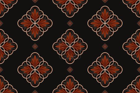 Photo for Ethnic oriental floral pattern. Illustration ethnic floral geometric shape seamless pattern on black color background. Ethnic flower surface pattern design for fabric, home decoration elements. - Royalty Free Image