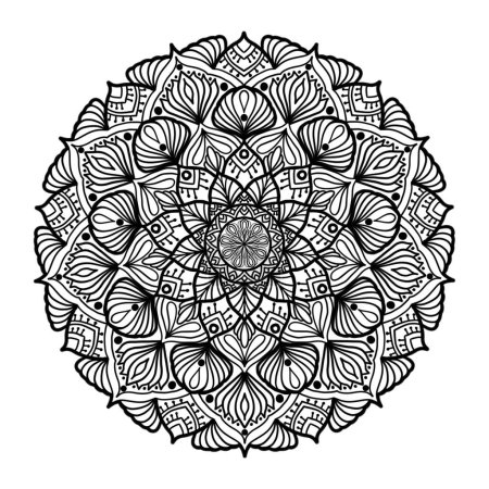 Foto de Patrón Mandala en blanco y negro. Ilustración mandala forma de flor patrón redondo geométrico aislado sobre fondo blanco. Uso para colorear elementos del libro, decorativos de moda como henna, tatuaje, etc.. - Imagen libre de derechos