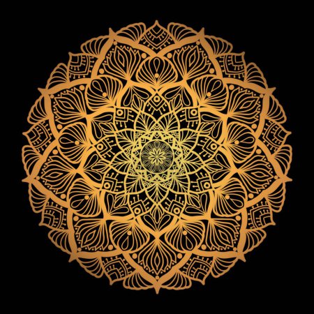 Photo for Mandala luxury gold pattern. Illustration mandala flower shape geometric round pattern isolated on black background. Mandala use for coloring book elements, decorative ornaments, henna, tattoo, etc. - Royalty Free Image