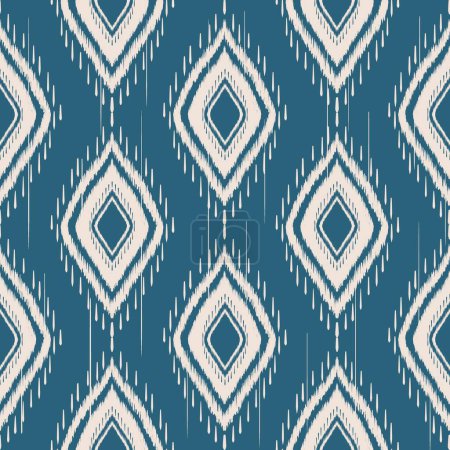 Photo for Ikat blue-white color diamond pattern. Illustration ikat drawing geometric shape seamless pattern. Ikat surface pattern design use for fabric, textile, home decoration elements, upholstery, wrapping. - Royalty Free Image