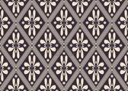 Photo for Geometric floral monochrome pattern. Illustration geometric floral diamond shape seamless pattern monochrome color style. Ethnic floral geometric pattern use for textile, home decoration elements. - Royalty Free Image