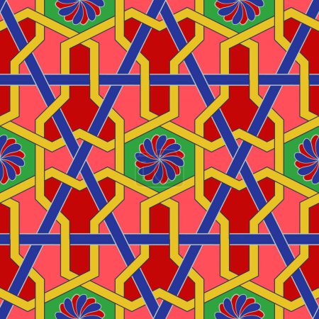 Photo for Ethnic colorful geometric pattern. Illustration geometric floral seamless pattern oriental embroidery traditional style. Asian ethnic pattern use for textile, home decoration elements, wrapping, etc. - Royalty Free Image