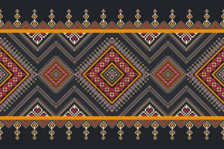 Photo for Aztec embroidery border pattern. Illustration aztec embroidery geometric square shape seamless pattern pixel art style. Ethnic geometric stitch pattern use for textile border, runner decorative, etc. - Royalty Free Image
