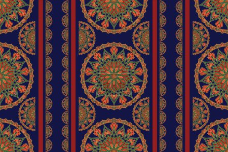 Photo for Oriental ethnic floral stripes seamless pattern. Illustration colorful traditional ethnic pattern geometric floral shape oriental style. Use for textile, home decoration elements, upholstery, etc. - Royalty Free Image