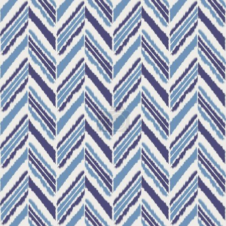 Photo for Ikat blue color chevron pattern. Illustration ikat blue color geometric herringbone shape seamless pattern. Ikat geometric pattern use for textile, home decoration elements, upholstery, wrapping, etc. - Royalty Free Image