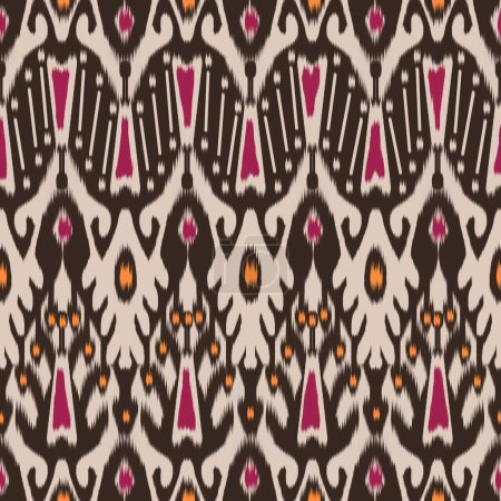 Photo for Ikat colorful pattern. Illustration watercolor ikat ethnic abstract shape seamless pattern. Ikat colorful beige pattern use for fabric, textile, carpet, curtain, wallpaper, cushion, upholstery, etc. - Royalty Free Image